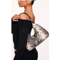 Snake Print Curved Pu Shoulder Bag | PrettyLittleThing US