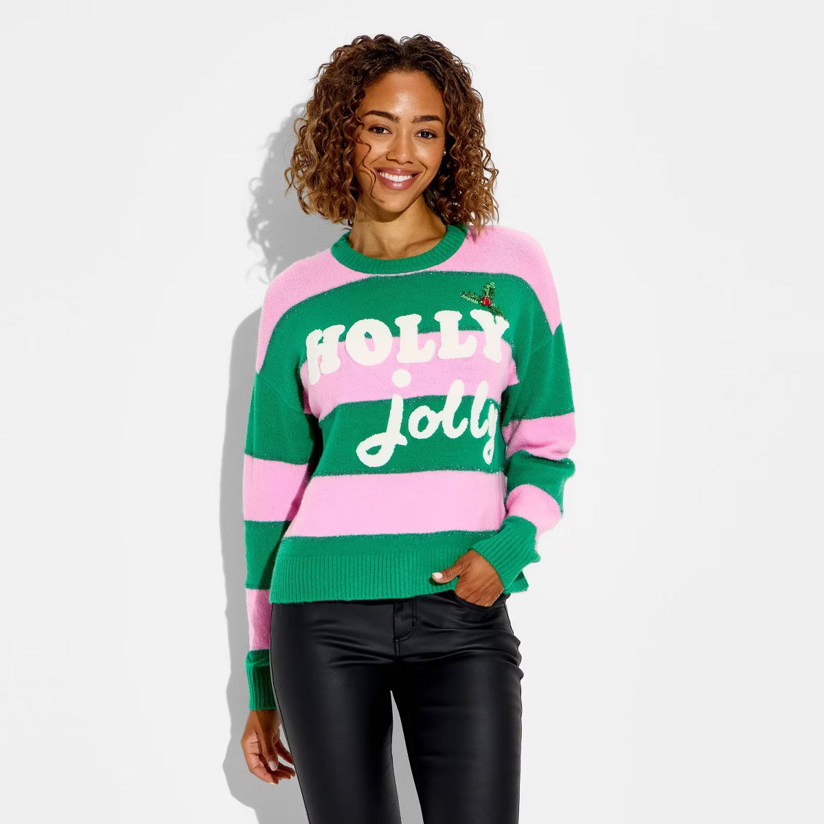 Women's Holly Jolly Festive Graphic Sweater - Multicolor Striped M | Target