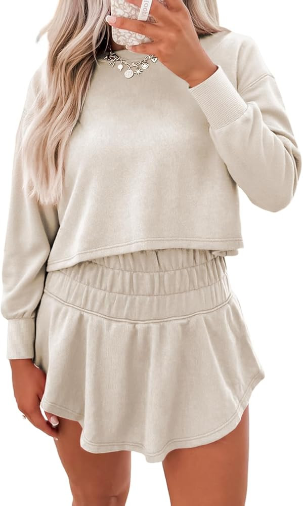 Ecosunny Women's Summer 2 Piece Sets Sweatsuits Casual Cropped Tee and Skort Set Matching Sets Tr... | Amazon (US)