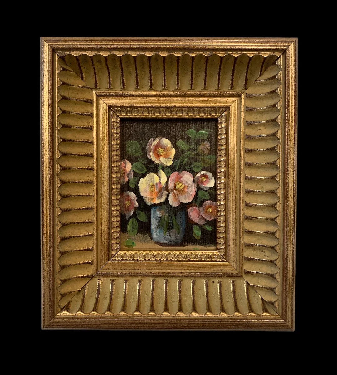 Original Miniature Oil Painting Antique Style Flowers With ornate gold Frame | Etsy (UK)