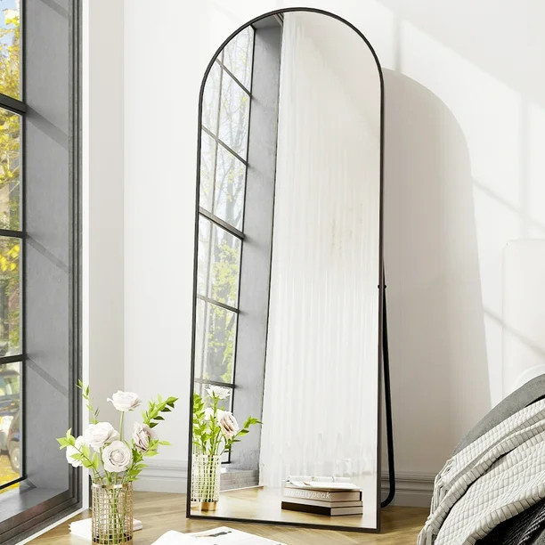 BEAUTYPEAK 64"x21" Full Length Mirror Arched Standing Floor Mirror Full Body Mirror, Black | Walmart (US)