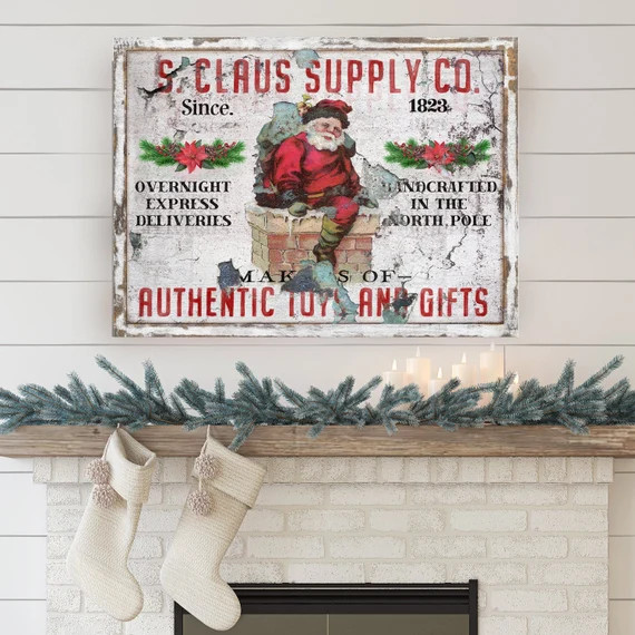 Santa Claus Sign Christmas Sign Vintage Holiday Decor Large - Etsy | Etsy (US)
