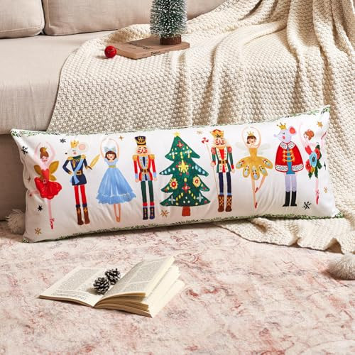 JOJOGOGO Cute Nutcracker Christmas Decor Long Lumbar Pillow Cover 14x36, 1 Pack 14 x 36 Christmas Tree Winter Holiday Pillow, Colorful Xmas Decor Body Long Throw Pillow Cover for Bed Couch | Amazon (US)