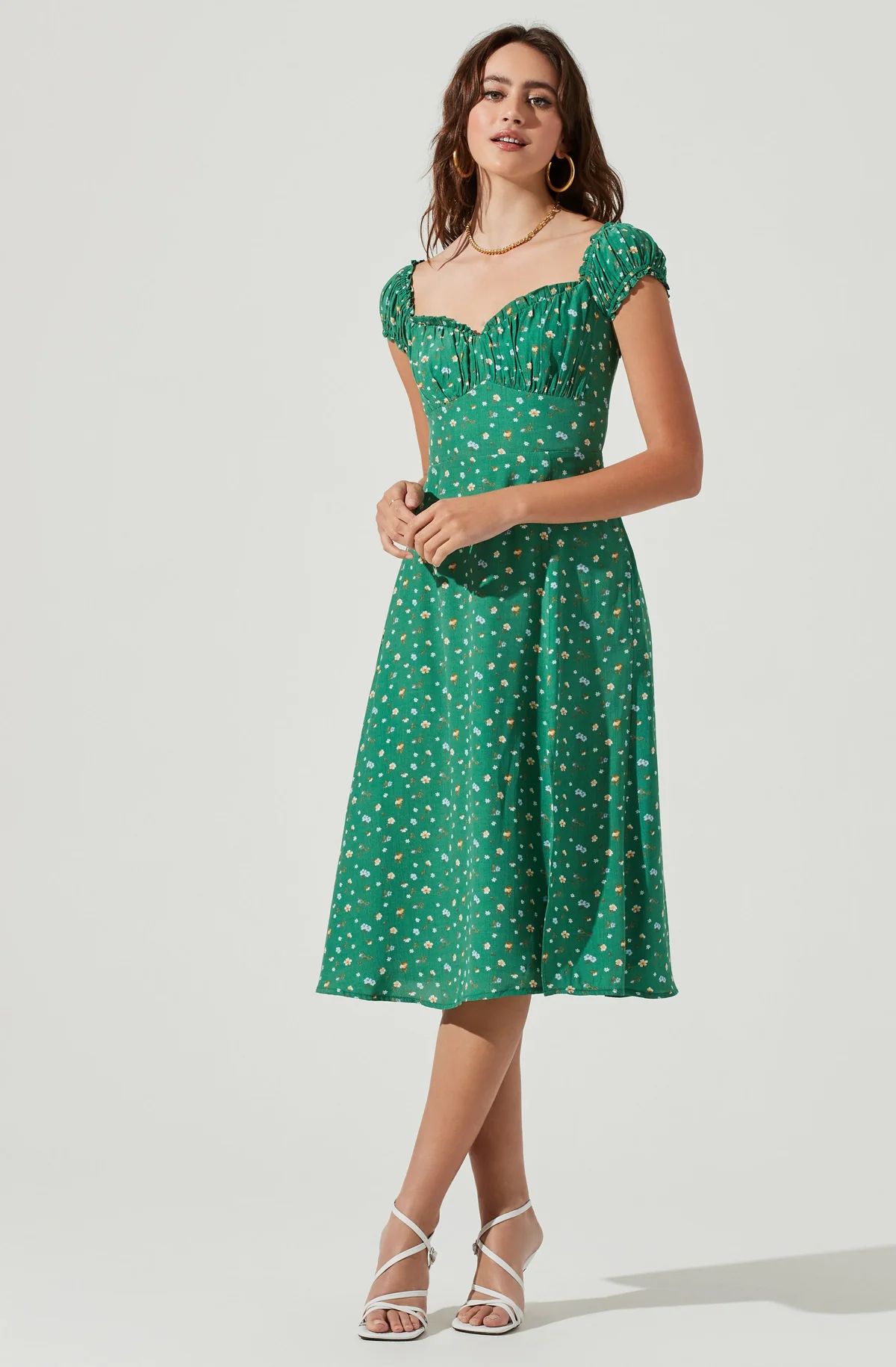 Keepsake Floral Sweetheart Neck Puff Sleeve Midi Dress | ASTR The Label (US)