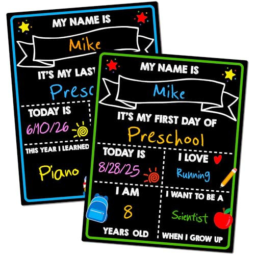 First Day of School Chalkboard, Reusable Back to School Sign, 14 x 11 in Beautiful Double Sized First Day of School Board, Paper Preschool Signs for Kids | Amazon (US)