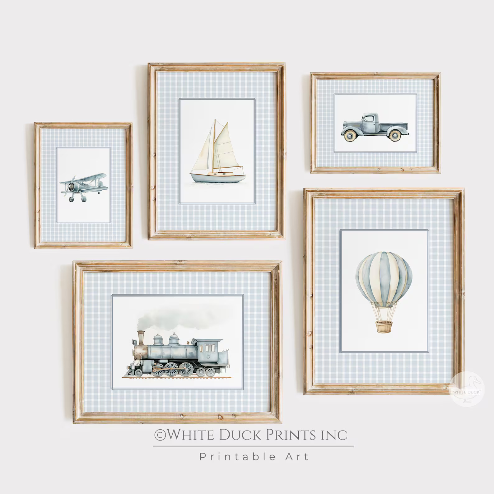 Travel Boy Nursery Wall Art Vintage Transportation Prints Blue Watercolor Truck Hot Air Balloon B... | Etsy (US)