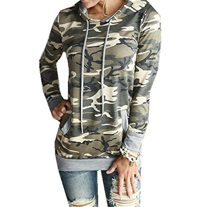 Taiduosheng Women's Long Sleeve Soft Pocket Hoodies Camouflage Print Pullover Hooded Sweatshirt | Amazon (US)
