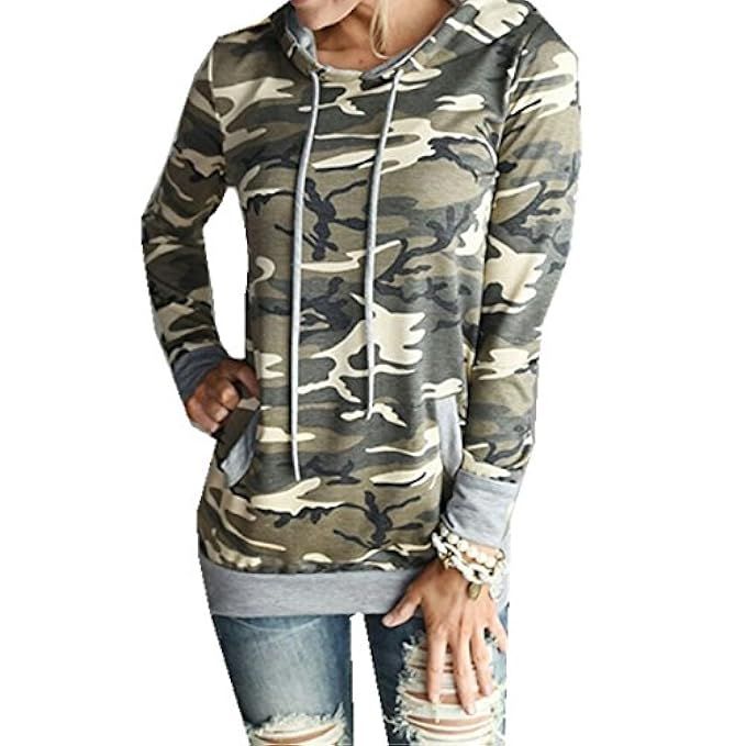 Taiduosheng Women's Long Sleeve Soft Pocket Hoodies Camouflage Print Pullover Hooded Sweatshirt | Amazon (US)