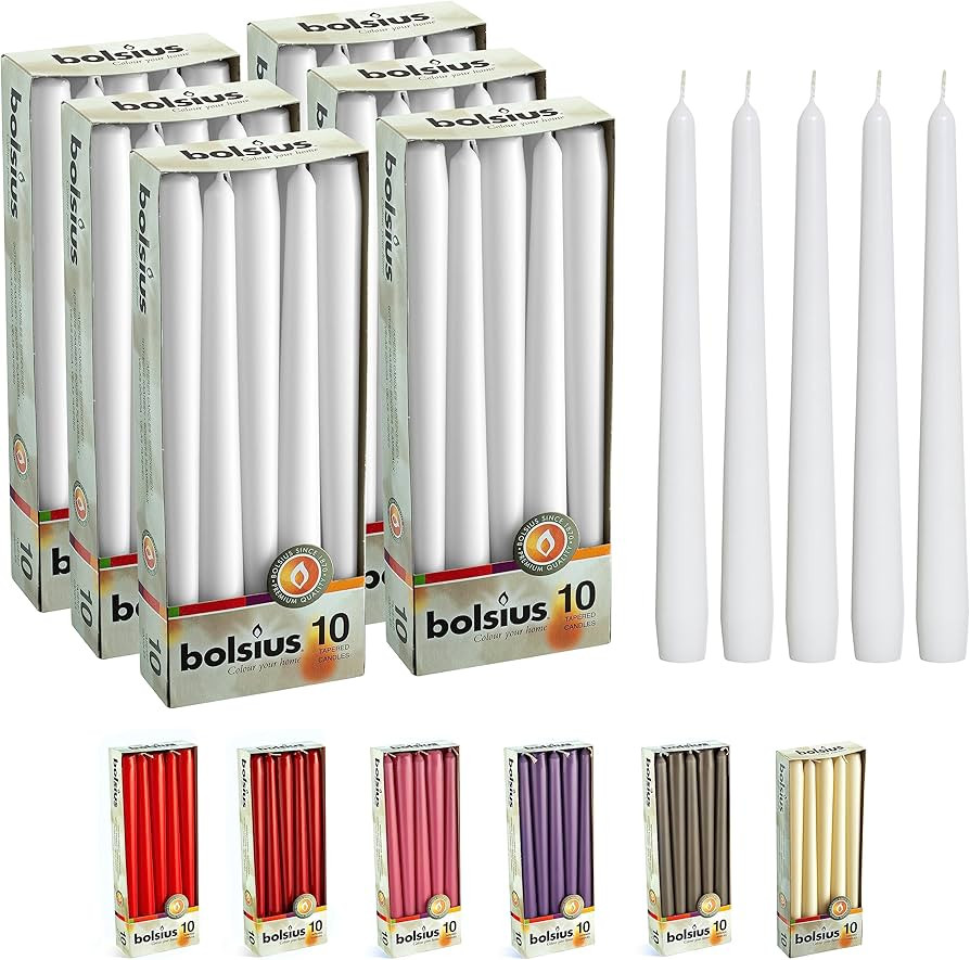 BOLSIUS Long Household White Taper Candles - 10-inch Unscented Premium Quality Wax - 8 Hours Long... | Amazon (US)