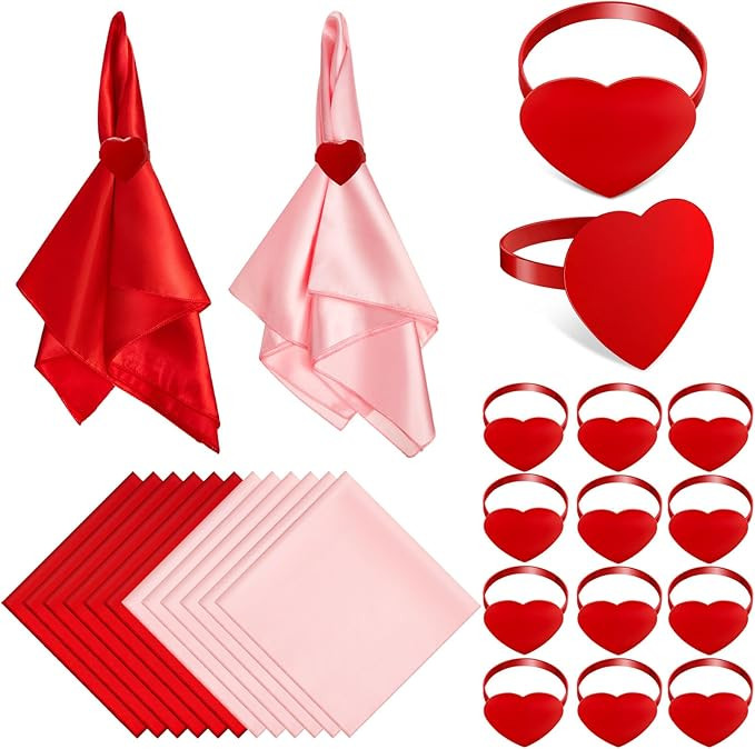 12 Sets Valentine's Day Red Pink Cloth Napkin Rings Set with Red Pink Heart Napkin Rings Valentin... | Amazon (US)