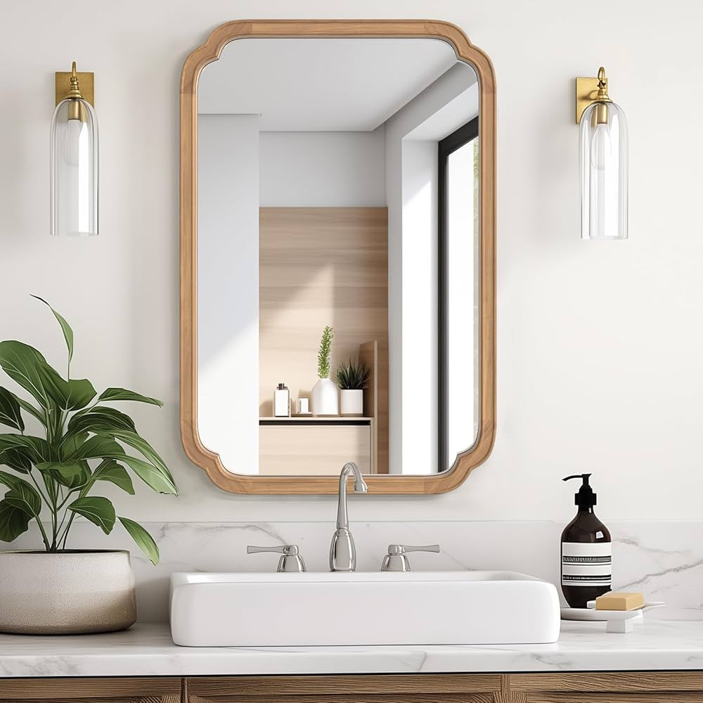 WallBeyond 24" x 36" Rounded Corner Arch Wall Mirror with Wood Frame for Entryway, Living Room or... | Amazon (US)