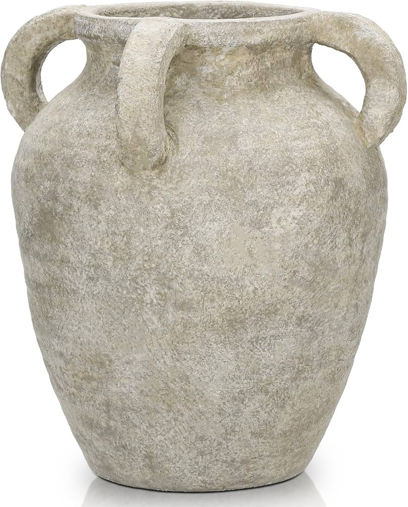 Handmade Flower Vase, 9.8" Tall Terracotta Vase, Vintage Ceramic vase, Rustic Green Antique Decor... | Amazon (US)