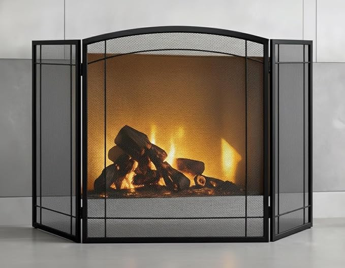 FEED GARDEN 3 Panel Fireplace Screen 48" W x 29" H Modern Foldable with Wrought Metal Decorative ... | Amazon (US)