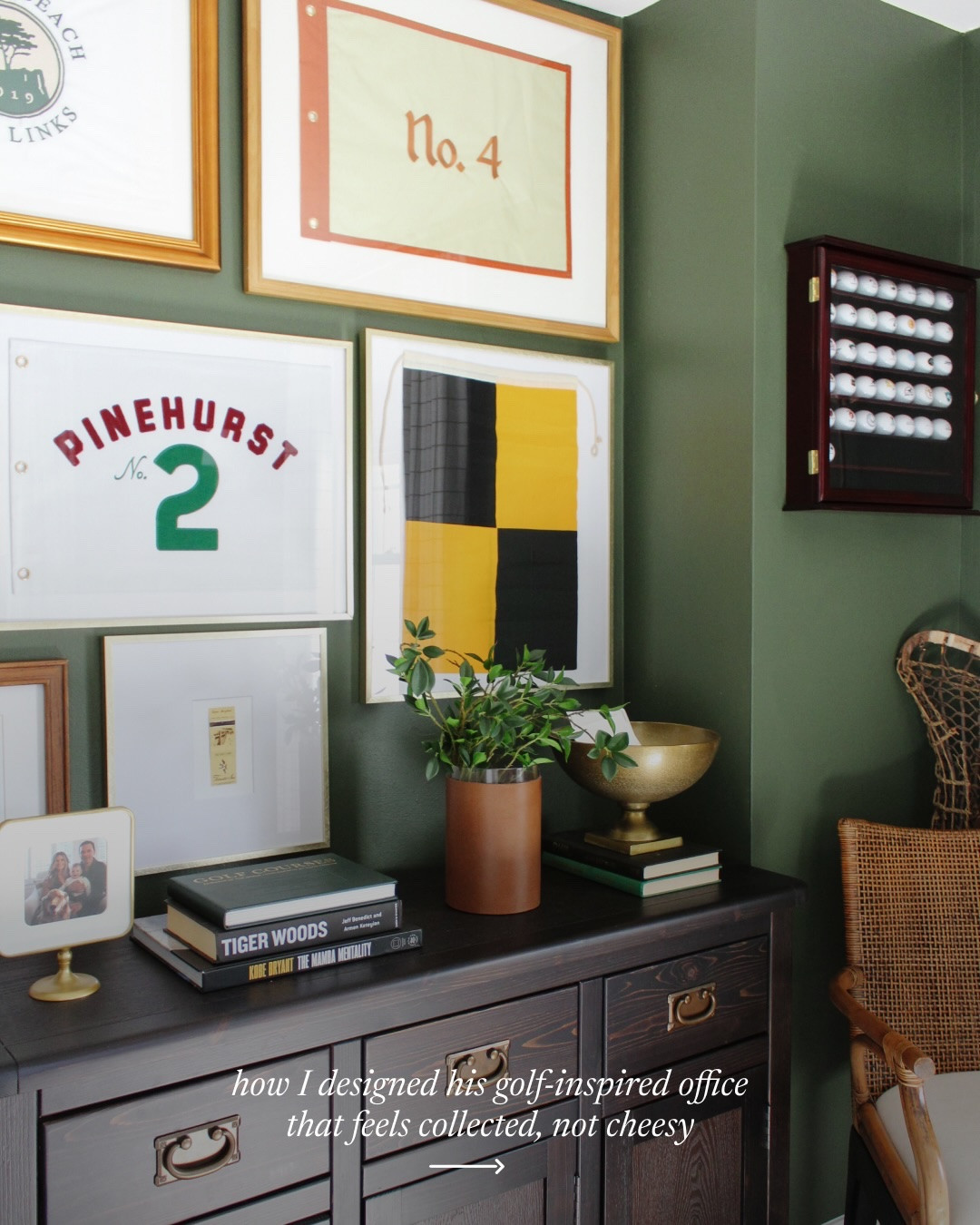 Being married to a golfer means accepting that golf balls somehow become collectibles, scorecards become keepsakes, and every vacation has a chance of turning into a tee time.

When I designed my husband’s office, I knew I wanted it to reflect something he genuinely loves without feeling like we brought the clubhouse inside. The goal wasn’t a golf-themed room. It was a sophisticated office,  inspired by golf.

Instead of filling the space with sports memorabilia, I focused on the stories behind the game. Matchbooks from favorite trips and special places became artwork. Collected golf balls were displayed like treasures. Golf flags shared the wall with sailing pieces, books, maps, and artwork we love. Every detail was chosen to tell a bigger story than just the sport itself.

And if you’re a fellow golf wife, consider this proof that you can honor the hobby without sacrificing good design. 😉

Comment SHOP and I’ll send over more photos, all the design details, and links to everything used throughout the space!

#golfoffice #officedesign #golftheme #hisoffice #homeofficedesign
