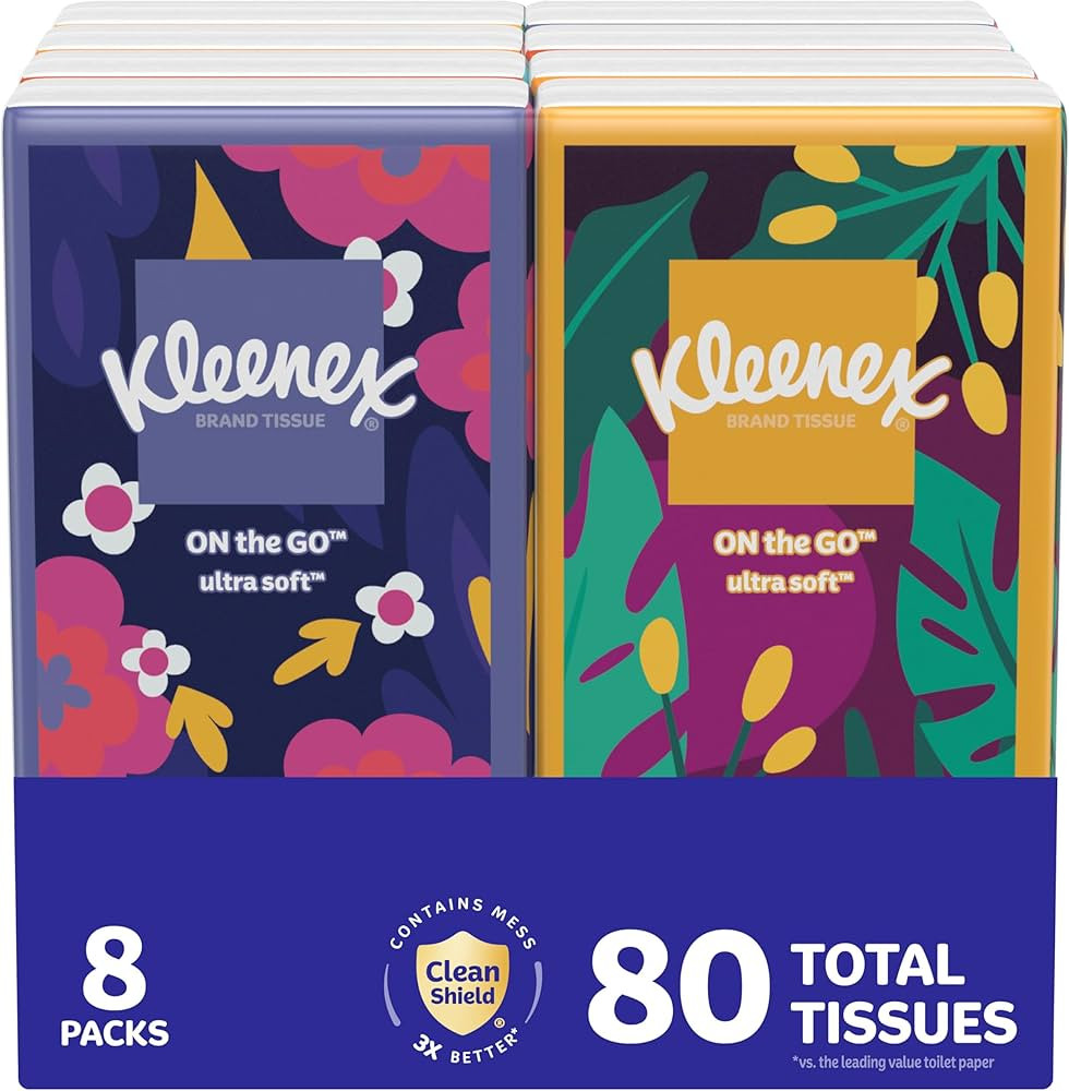 Kleenex On-The-Go Facial Tissues, 8 On-The-Go Packs, 10 Tissues per Box, 3-Ply (80 Total), Packag... | Amazon (US)