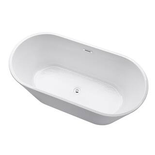 Domme 59 in. Acrylic Flatbottom Freestanding Non-Slip Bathtub in White | The Home Depot