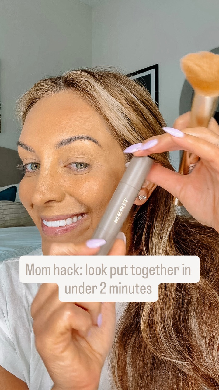 Mom hack for when you want to look put together but don’t have time for a full face. 💋

I’ve been using these @merit foundation sticks just where I need them instead of all over and it makes the biggest difference in under 2 minutes. ✌🏼

Perfect for school drop off, errands, cheer days…all of it. 🤩

Everything I used is linked on my @shopmy 🔗 @sephora sale is in full swing! Run don’t walk! 🏃🏽‍♀️💨🛍️

#momgirlblog #beautyhacks #sephorasale #meritbeauty #momhacks