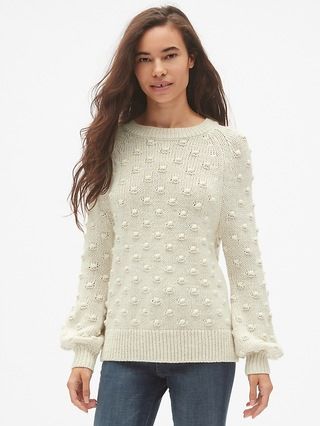 Gap Womens Bobble Stitch Blouson Sleeve Pullover Sweater Stone Size XS | Gap US