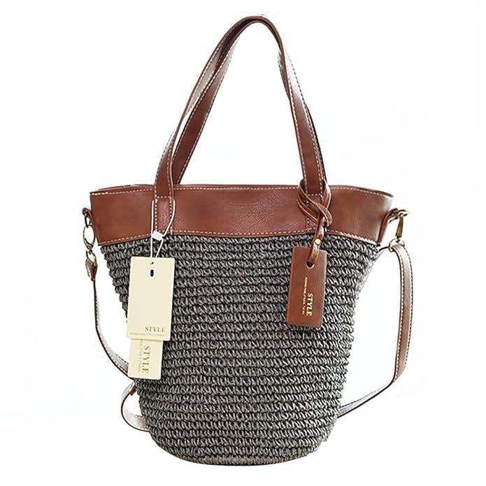 JOSEKO Straw Handbag, Women Weaving Bucket Bag Outdoor Casual Cross Body Bag | Amazon (US)