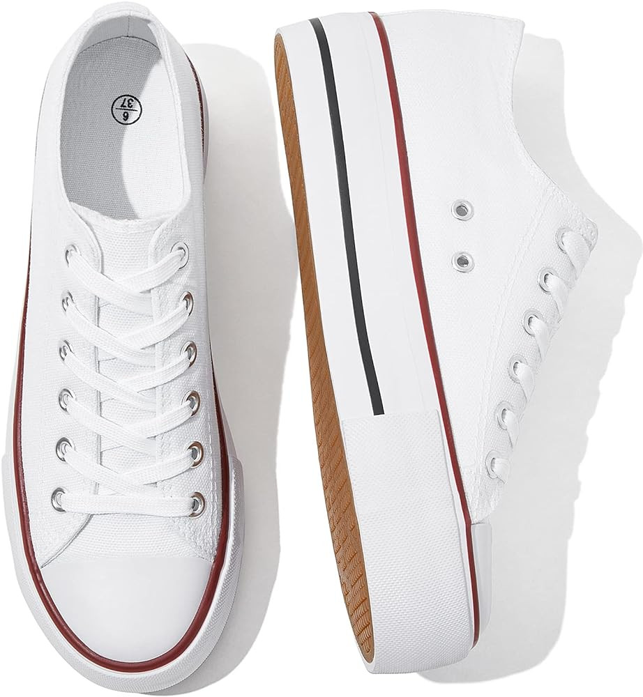 Womens White Platform Sneakers Low Top Platform Shoes Lace Up Canvas Shoes for Women | Amazon (US)