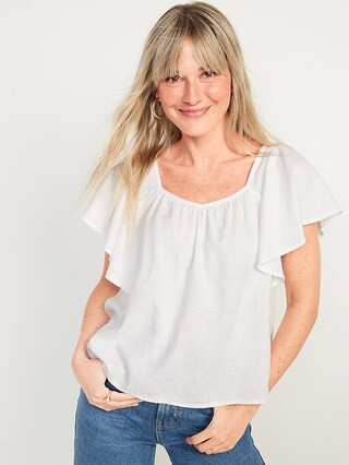 Flutter-Sleeve Linen-Blend Swing Blouse for Women | Old Navy (US)