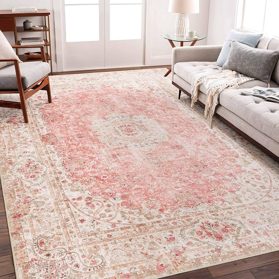 5x7 Area Rugs Washable,Pink Rug for Living Room Bedroom Kitchen,Large Boho Vintage Bohemian Distr... | Amazon (US)