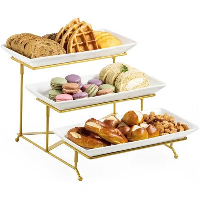 3 Tier Serving Tray Set Porcelain Tiered Serving Trays Platters, Collapsible Sturdier Stand With Stable Cross Bars, For Party Entertaining Food Displa | Wayfair North America