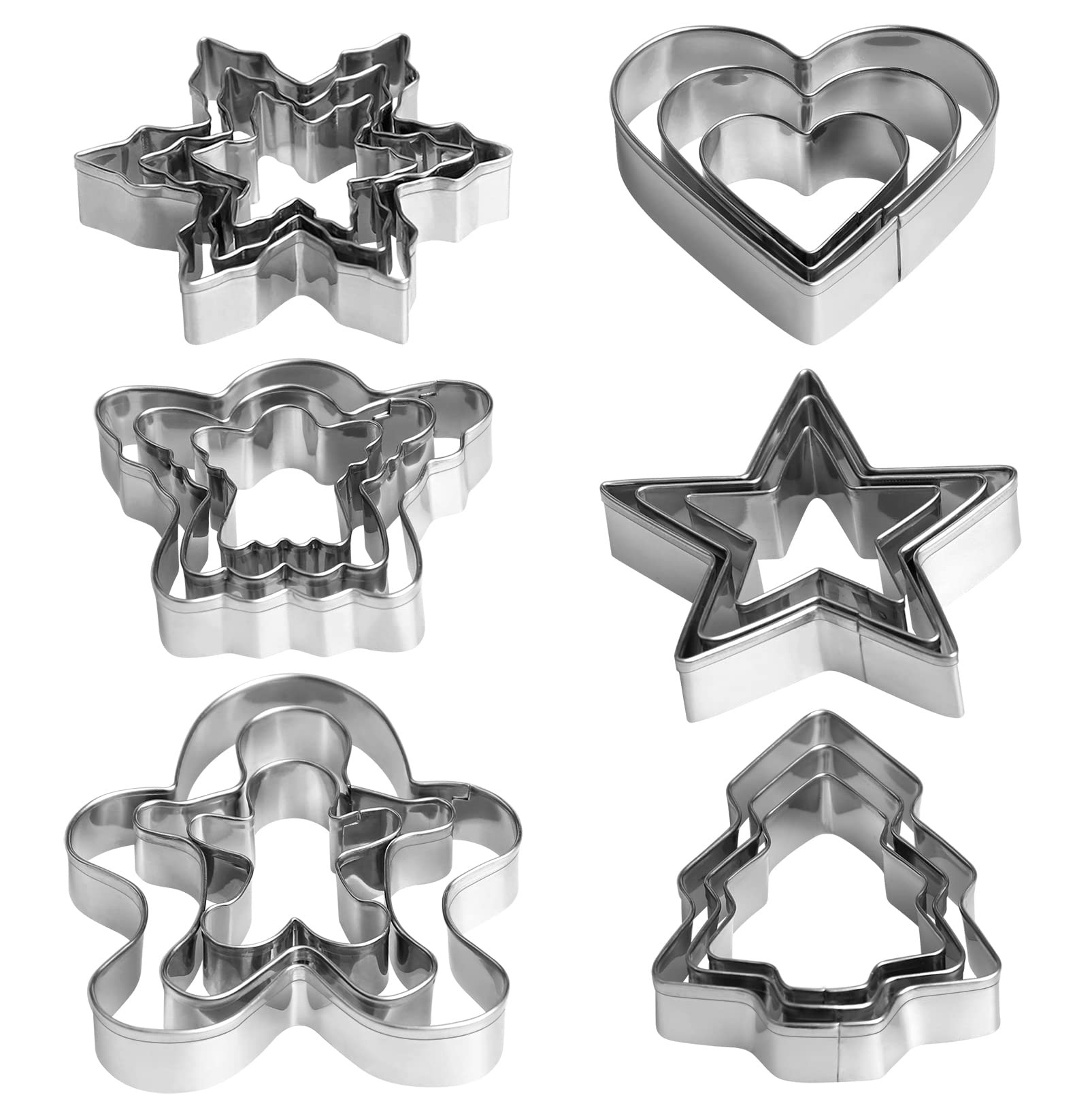 Christmas Cookie Cutter Set - 18 Piece Gingerbread Man, Snowflake, Tree, Heart, Star, Angel Shape... | Amazon (US)