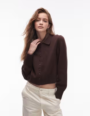 › & Other Stories knitted cardigan with collar and button front in brown | ASOS (Global)