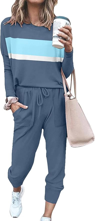 Bofell Lounge Sets for Women Two Piece Travel Outfits Sweatsuits 2 Piece Fashion 2024 Trendy Paja... | Amazon (US)