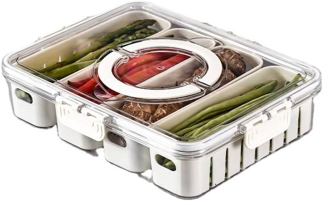 Snack Box Container, Divided Serving Tray with Lid & Handle, Portable Veggie Tray, for Candy, Fru... | Amazon (US)