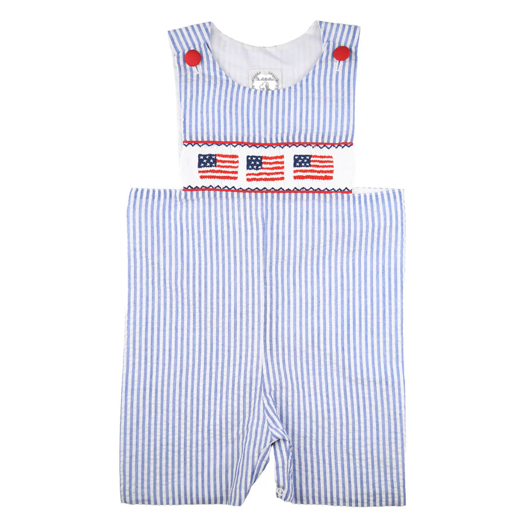 Smocked Seersucker Flag Shortall | The Bella Bean