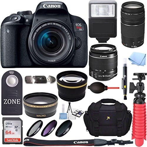 Canon EOS Rebel T7i DSLR Camera + 18-55mm is STM & 75-300mm III Lens Kit + Accessory Bundle 64GB ... | Amazon (US)