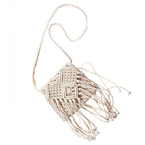 Stylish Hollow Out Crochet Cross-Body Bag Tassels Shoulder Bags for Women - White, One Size | Amazon (US)