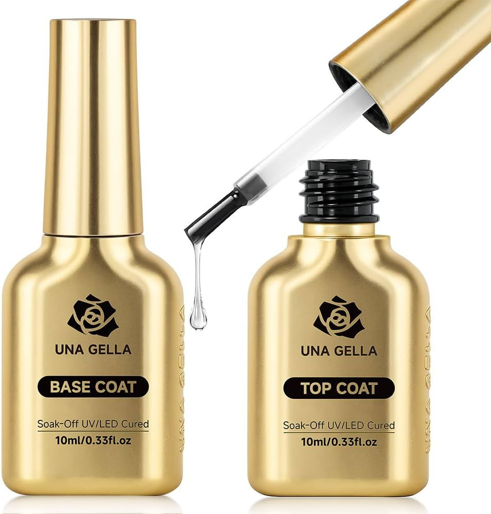 UNA GELLA No Wipe 2PCS Gel Top Coat Base Coat Set, Highly Glossy Top Coat Gel Nail Polish Strengt... | Amazon (US)