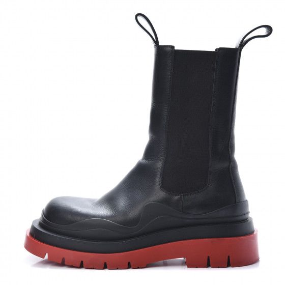 BOTTEGA VENETA Calfskin The Tire Boots 37 Black Bright Red | Fashionphile