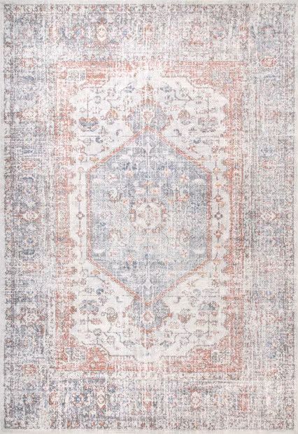 Gray Vintage Medallion Washable 8' x 10' Area Rug | Rugs USA