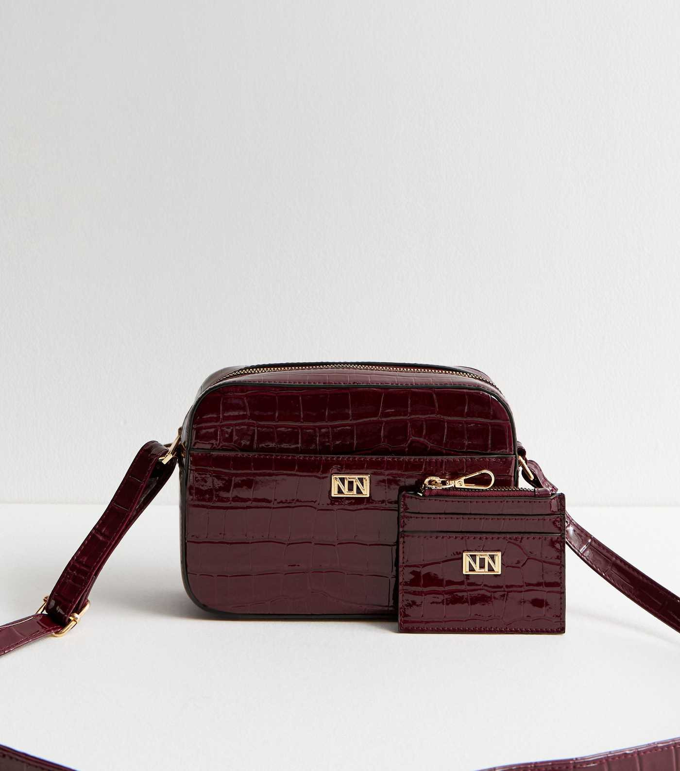 Burgundy Croc Effect Crossbody Bag and Card Holder | New Look | New Look (UK)