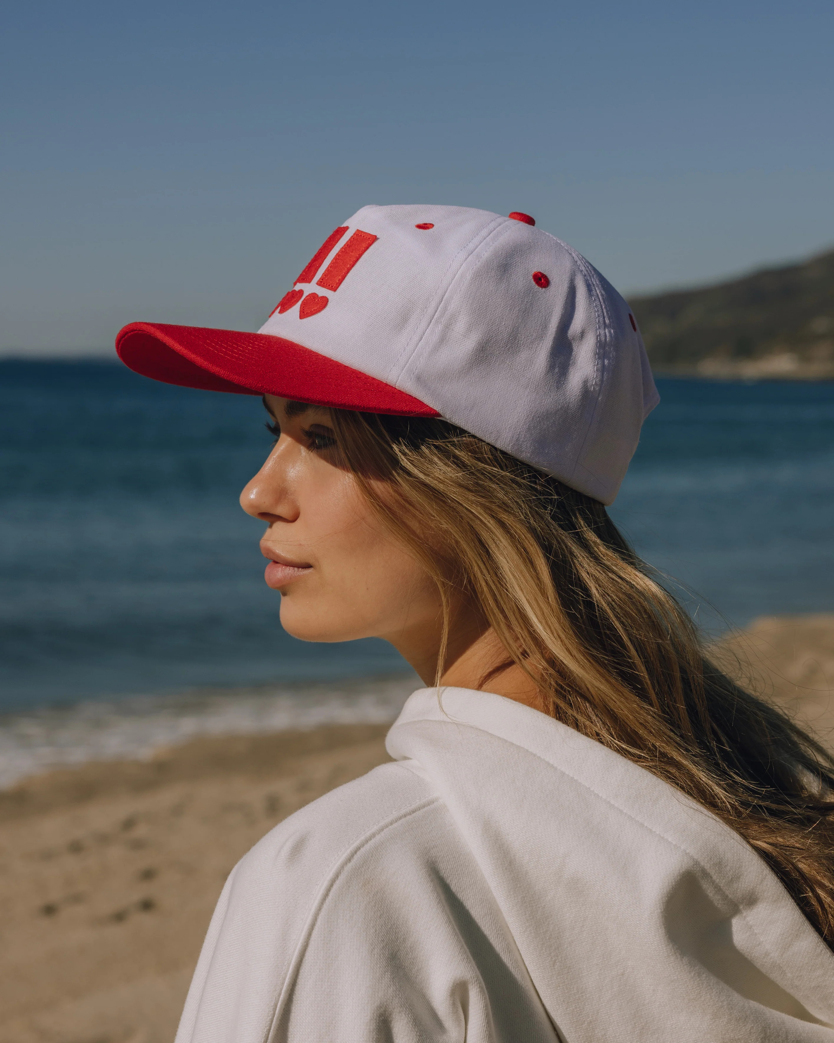 Heart !!! Trucker Hat - White + Red | Daily Drills