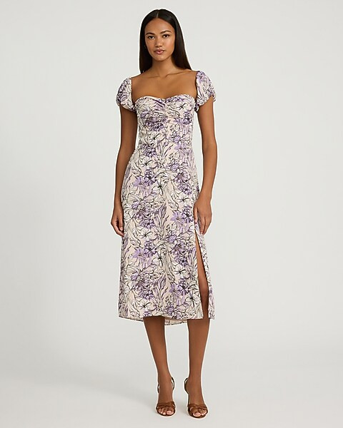 Floral Sweetheart Off The Shoulder Ruched Front Midi Dress | Express