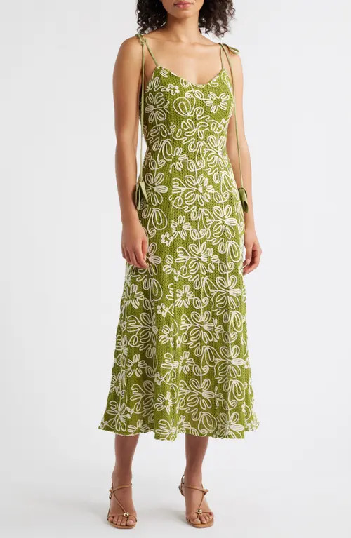 Adelyn Rae Trina Corded Midi Dress in Olive at Nordstrom, Size Large | Nordstrom