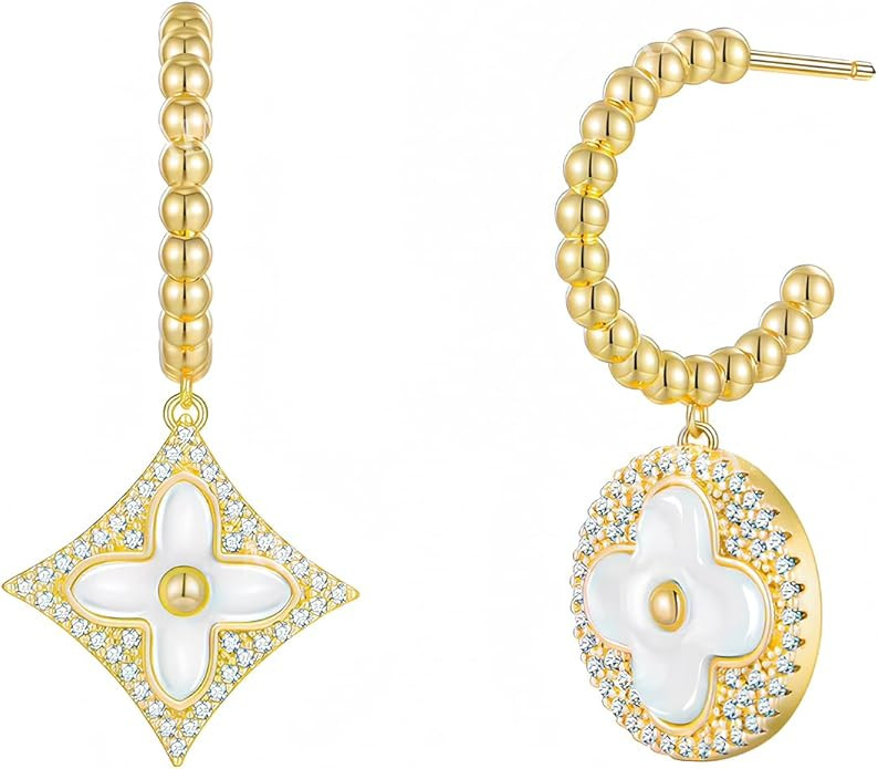 Aura & lrena Clover Earrings for Women, Vintage Pearl Earrings, Bridal Earrings, 18K Gold Plated ... | Amazon (US)