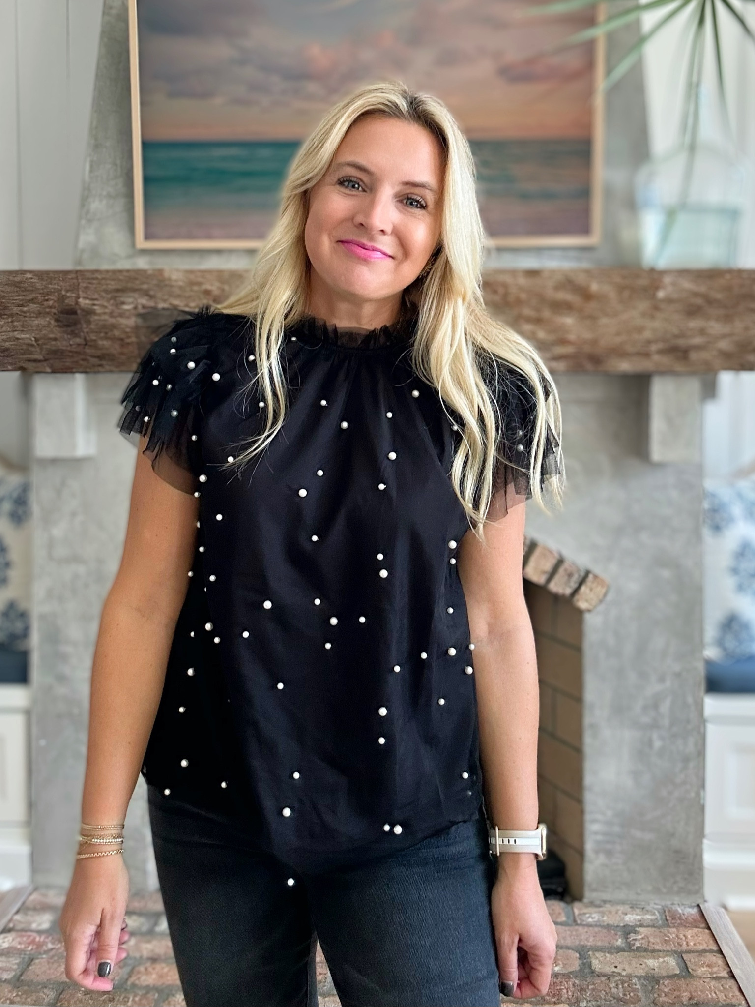 Love the pearl embellished top! Perfection with jeans or skirts! Wearing size small. Code FANCY15 for 15% off  

#LTKHoliday #LTKstyletip #LTKSeasonal