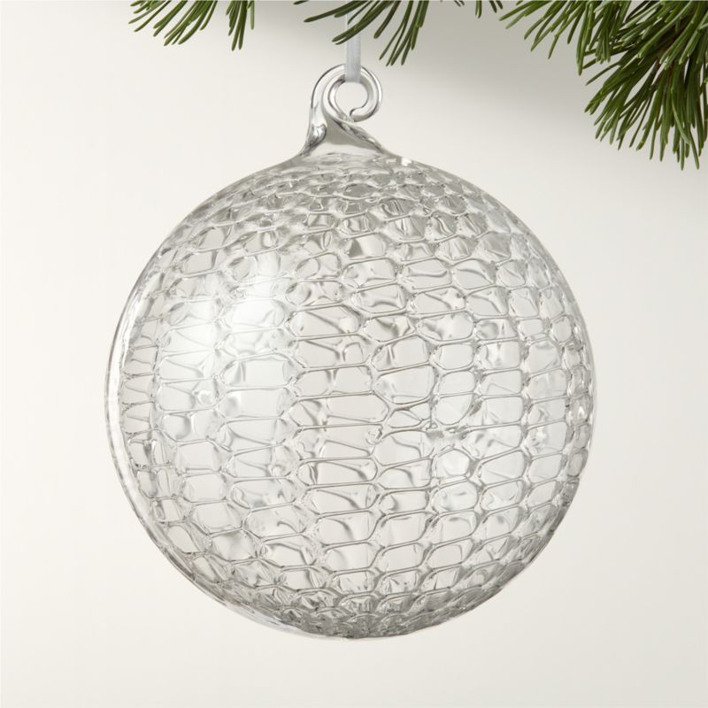 Eira Round Clear Laced Glass Christmas Tree Ornament 5" + Reviews | CB2 | CB2