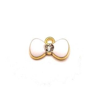 4, 20 or 50 Pieces: Small White and Gold Bow Charms with Rhinestone | Michaels Stores
