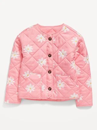 Collarless Quilted Printed Button-Front Jacket for Girls | Old Navy (US)