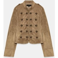 Zara - Faux Suede Frog Fastening Jacket - Taupe Brown - Xs - Woman | Zara US