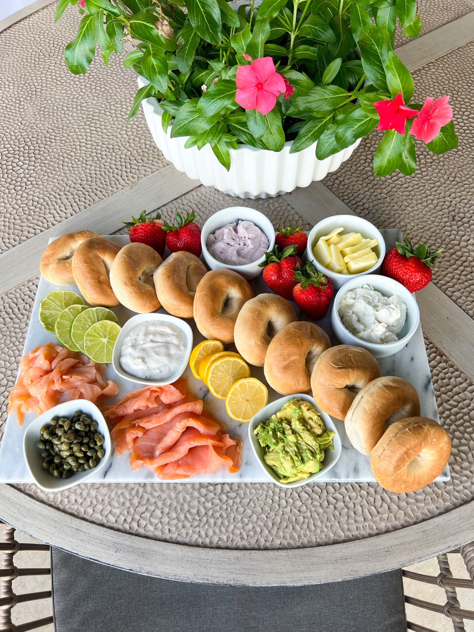 Bagel boards are so easy to whip together whether it’s a morning meeting or weekend brunch. Serve with coffee and juice or mimosas and Bellinis depending on the occasion. I use this board for everything from prep to serving. One watch out is citrus juice, if you leave citrus juice sitting on these marble slabs (like I do) it will leave a little mark behind but of course kinda goes with the natural stone! The timeless design also makes a wonderful housewarming or wedding present. 

Kitchen, serving ware, entertaining, hosting, housewarming





#LTKunder50 #LTKwedding #LTKhome