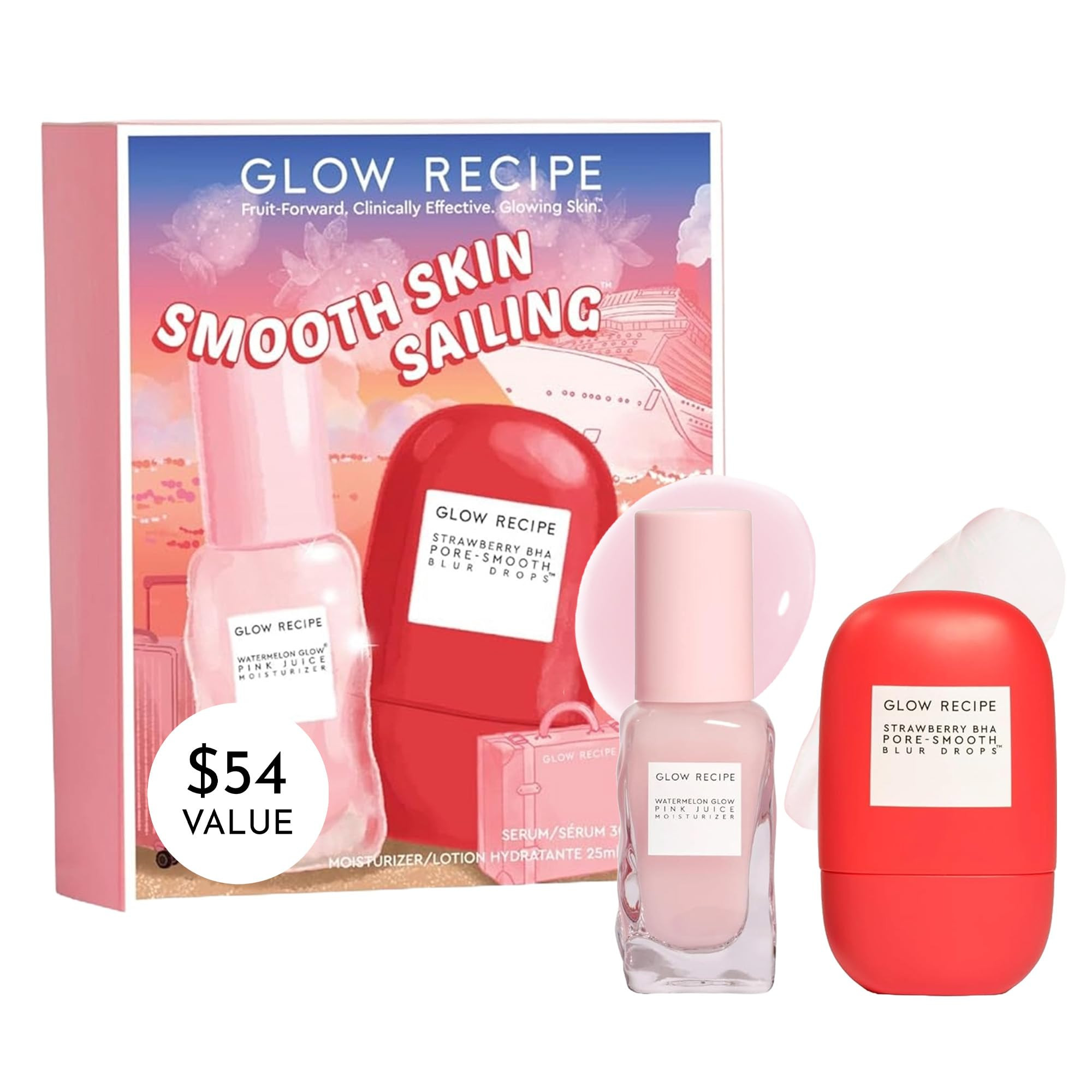 Glow Recipe Smooth Skin Sailing Skincare Set - Watermelon Glow Pink Juice Facial Moisturizer + Si... | Amazon (US)