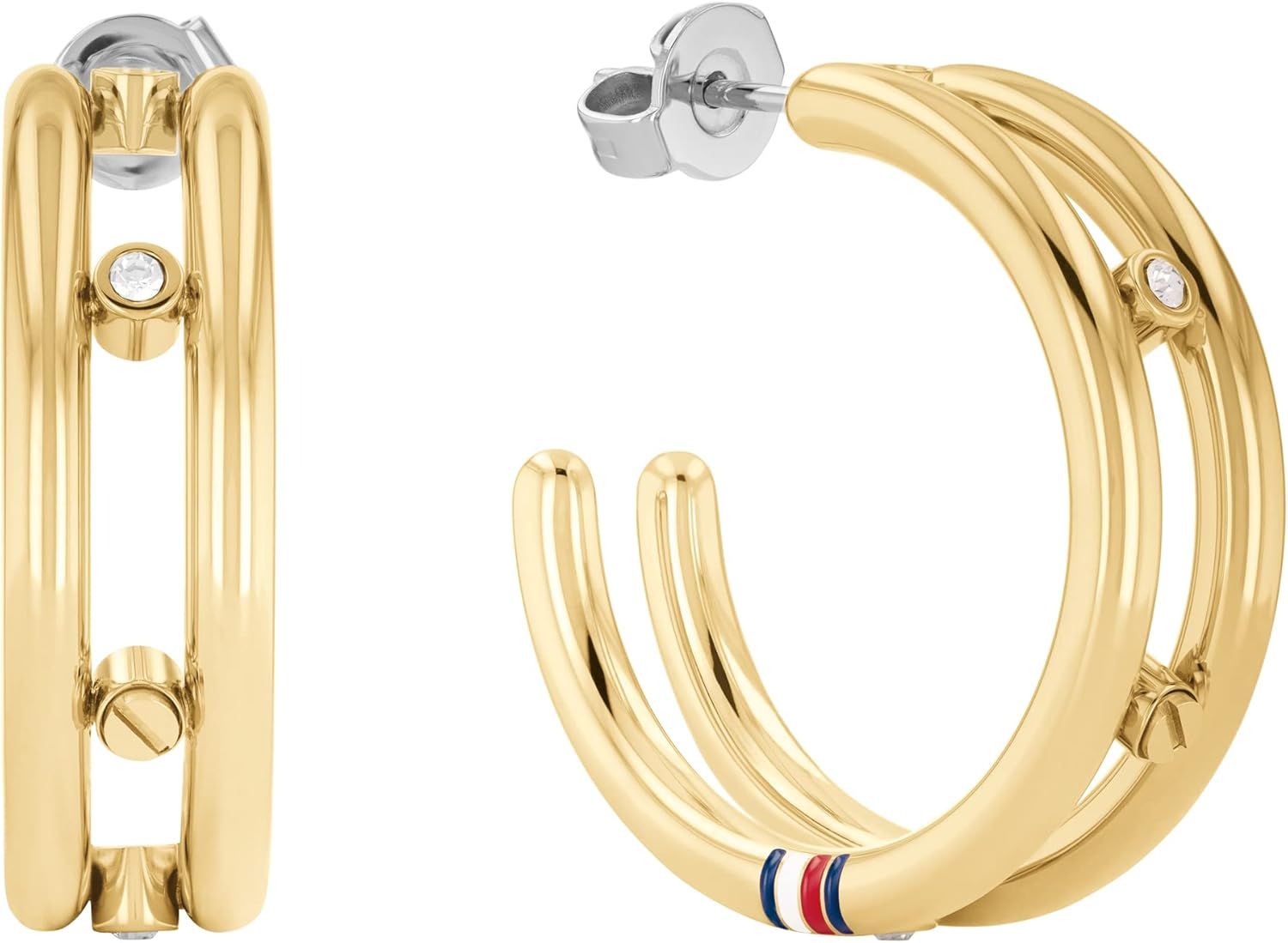 Tommy Hilfiger Women's Jewelry 2780615 Gold Plated C Shape Earrings with Stones, Color: Gold Plat... | Amazon (US)